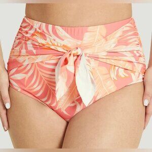 NWT 12 L BloomChic Orange & Pink Plant Print Knotted Front Swim Bottom